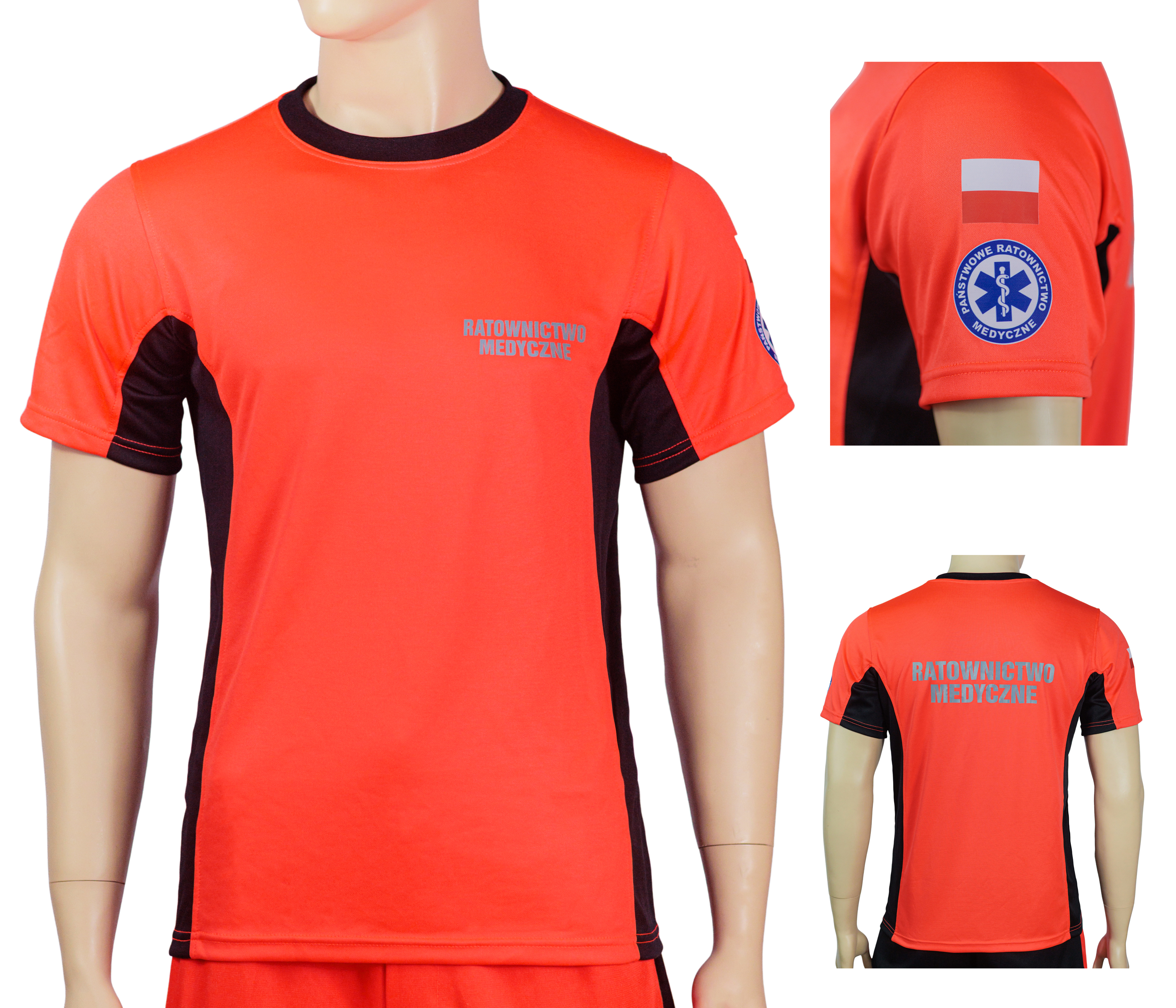 KOSZULKA T-SHIRT RATOWNICTWO MEDYCZNE FLUO + FLAGI + LOGO