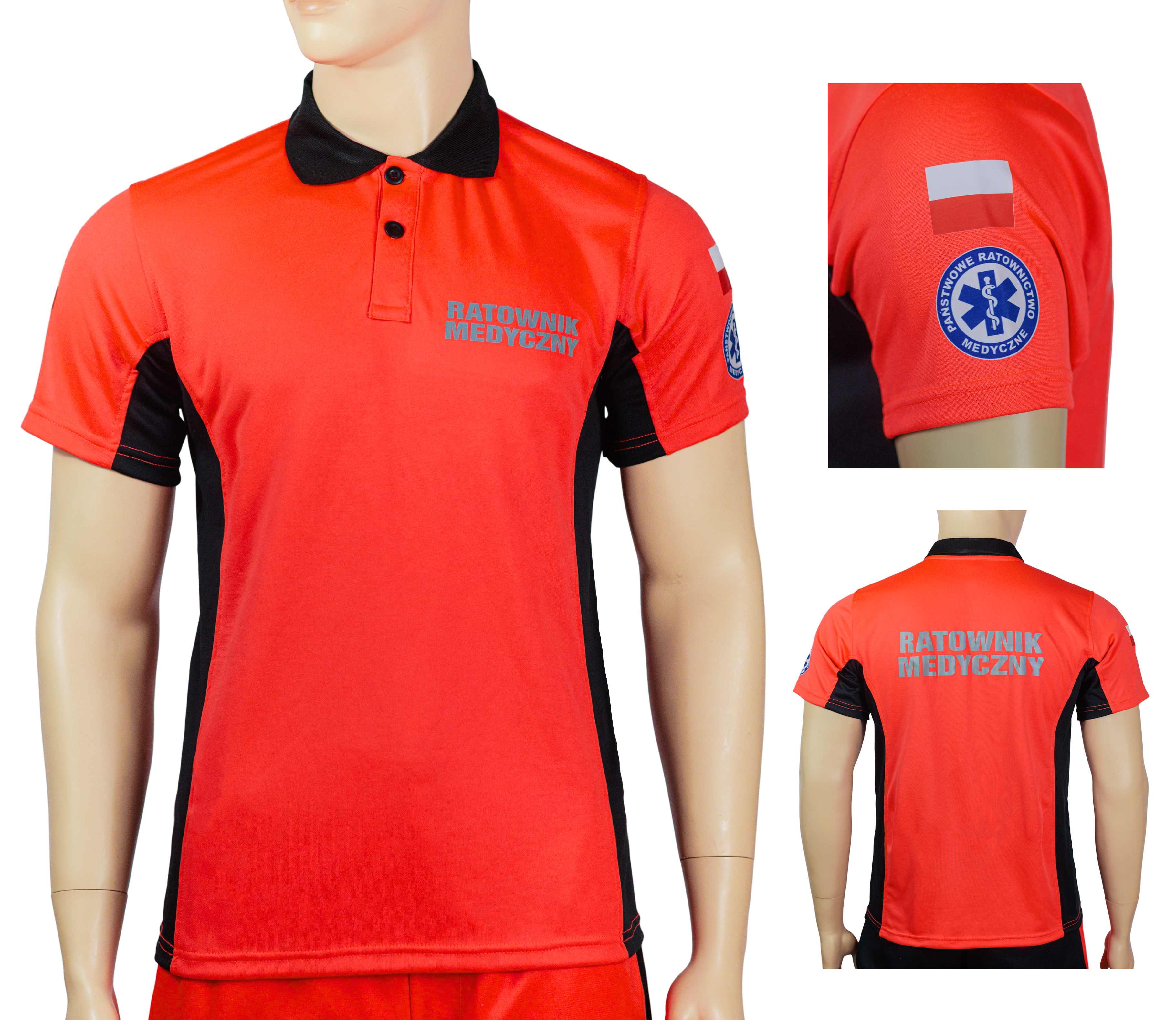 KOSZULKA POLO FLUO RATOWNIK | ODBLASK + FLAGI + LOGO